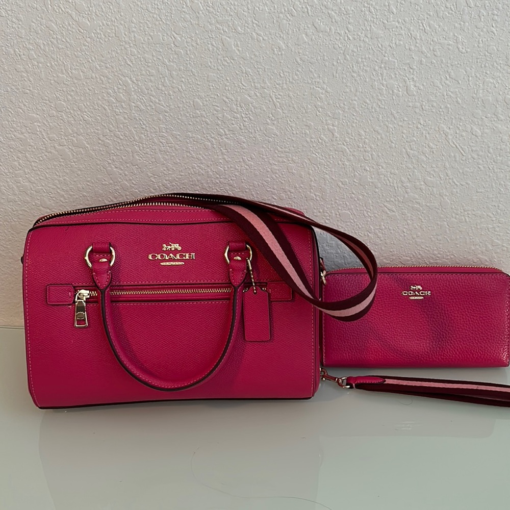 Coach Leather Pink Satchel with matching Wallet